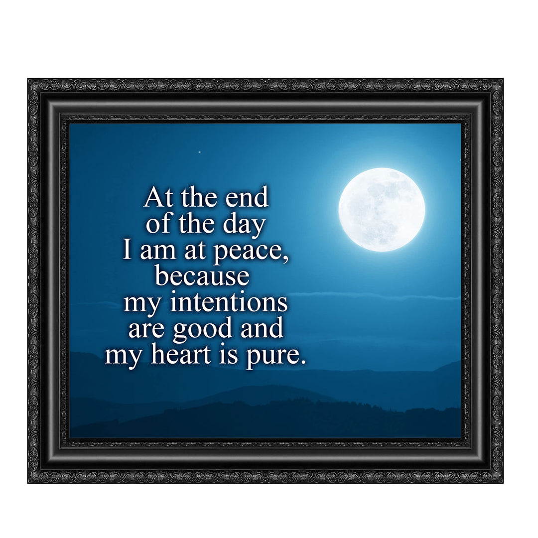 At the End of the Day, I Am At Peace Inspirational Quotes Wall Art Decor -10 x 8" Starry Night Print w/Full Moon Image-Ready to Frame. Positive Home-Office Decor. Great Reminder-Keep Heart Pure!