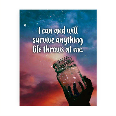 I Will Survive Anything Life Throws At Me-Motivational Quotes Wall Art -8 x 10" Starry Night in Jar Picture Print -Ready to Frame. Inspirational Decor for Home-Office-Classroom. Inspiring Reminder!