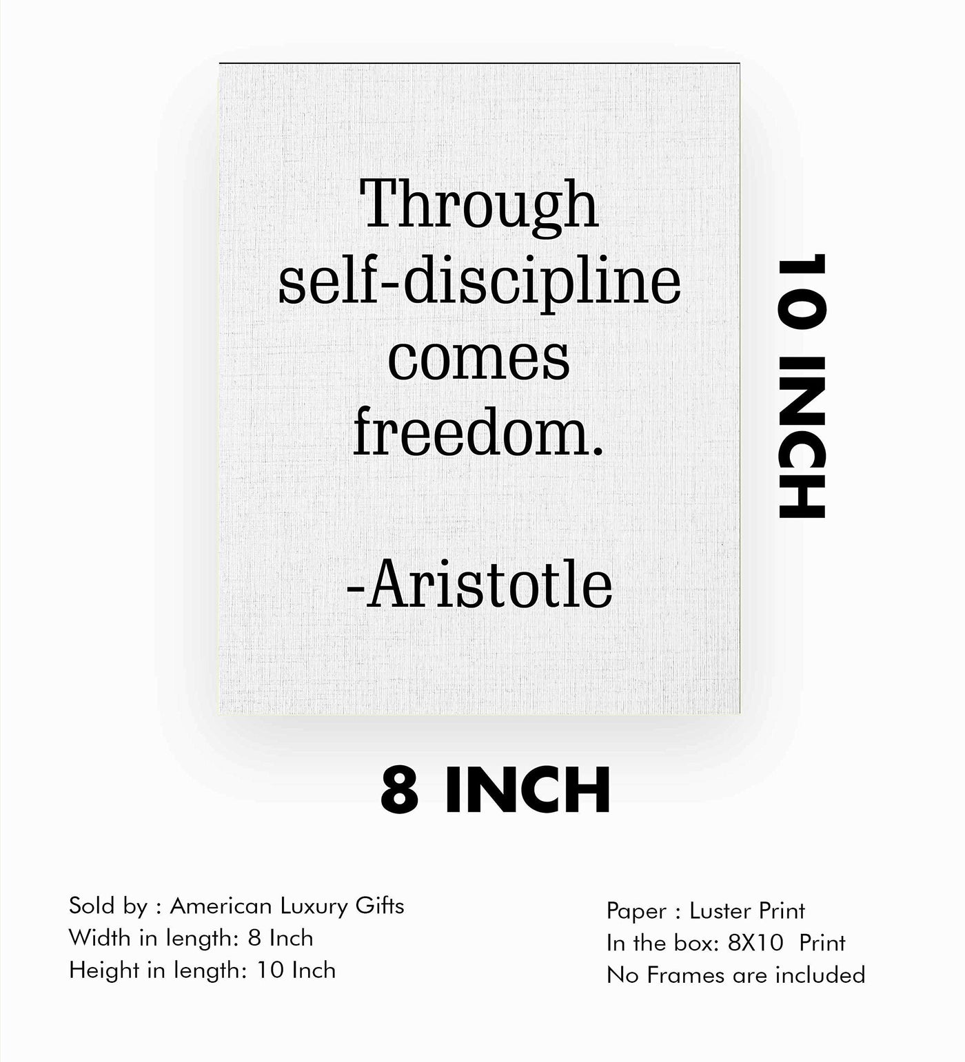 Aristotle Quotes Wall Art-"Through Self-Discipline Comes Freedom"- 8 x 10" Philosophical Print- Ready to Frame. Modern Home-Studio-Office Decor. Makes a Perfect Gift for Motivation & Inspiration!