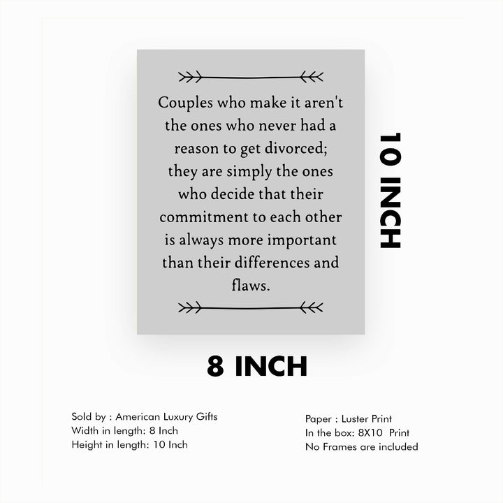 Couples Who Make It Decide Commitment More Important Inspirational Love &amp; Marriage Wall Art-8 x 10" Typographic Print-Ready to Frame. Perfect Wedding-Anniversary Gift! Great Advice for Newlyweds!