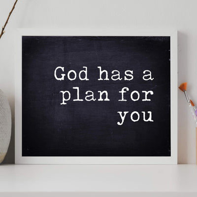 ?God Has A Plan For You" Inspirational Christian Wall Art -14 x 11" Typographic Replica Distressed Print-Ready to Frame. Motivational Home-Office-Farmhouse-Church Decor. Great Gift of Faith!