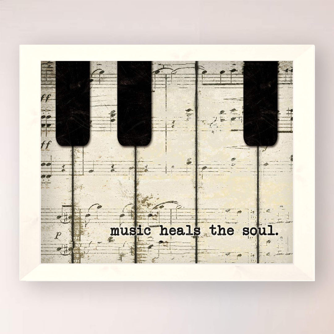 Music Heals The Soul- 8 x 10 Wall Art Print- Ready To Frame Typography Print of Piano Keys. Home Decor- Music Decor. Perfect for Musicians, Studios &amp; Everyone Soothes their Soul with Great Sounds!
