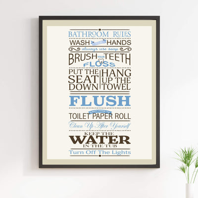 Bathroom Rules: Wash-Brush-Flush-Lights- Fun Bathroom Sign- 11 x 14" Print Wall Art-Ready to Frame. Classy Home & Bathroom D?cor- Housewarming Wall Print. Perfect For Guests & Kids Bathrooms.