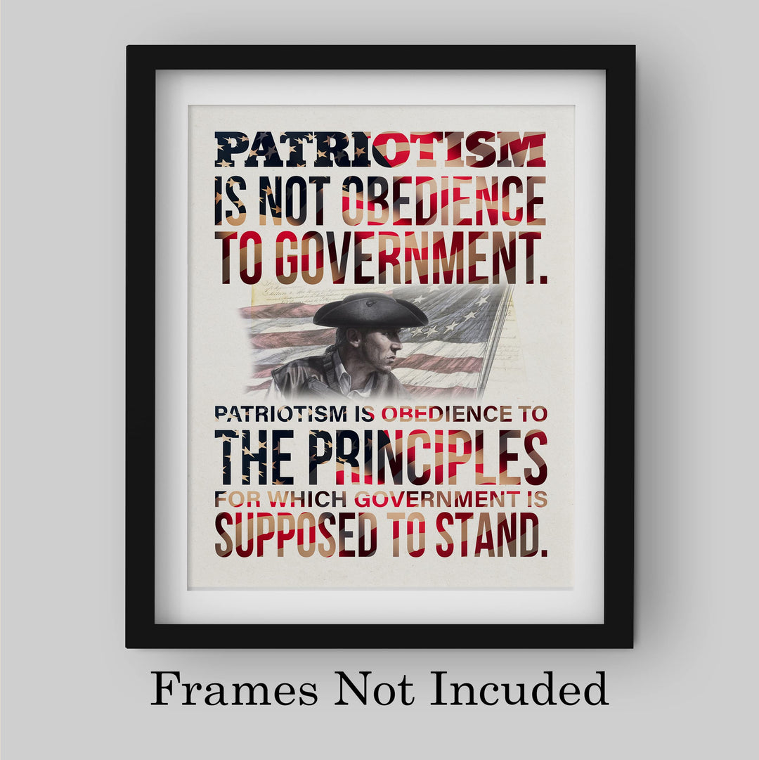 "Patriotism Not Obedience to Government"-Patriotic USA Wall Art Decor -8 x 10" American Flag Print -Ready to Frame. Home-Office-Military-Cave Decor. Great Gift for Active Duty -Veterans!