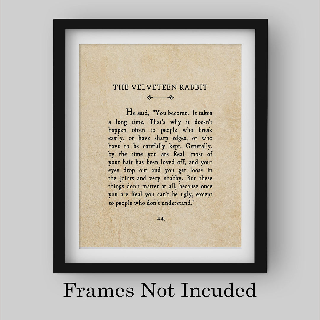 You Become Real-Velveteen Rabbit Book Page Print-8 x 10" Poetic Wall Art. Distressed Parchment Print-Ready To Frame. Inspirational Home-Office-Library-School-Nursery Decor. Great Gift for Teachers!
