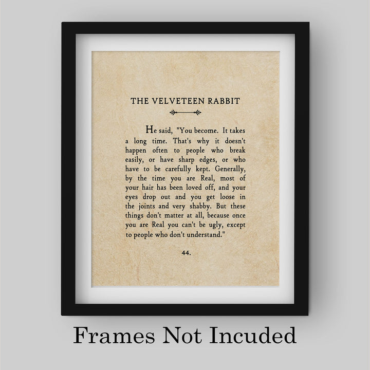 You Become Real-Velveteen Rabbit Book Page Print-8 x 10" Poetic Wall Art. Distressed Parchment Print-Ready To Frame. Inspirational Home-Office-Library-School-Nursery Decor. Great Gift for Teachers!