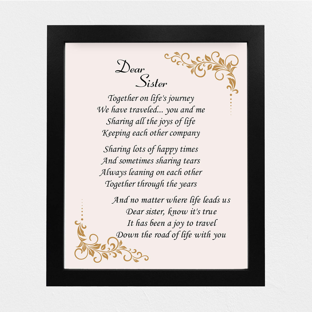 Dear Sister Inspirational Poem Wall Art -8 x 10" -Poetic Poster Print-Ready to Frame. Modern Typographic Design. Perfect Home-Office-Studio Decor. Loving, Keepsake Gift for All Sisters!