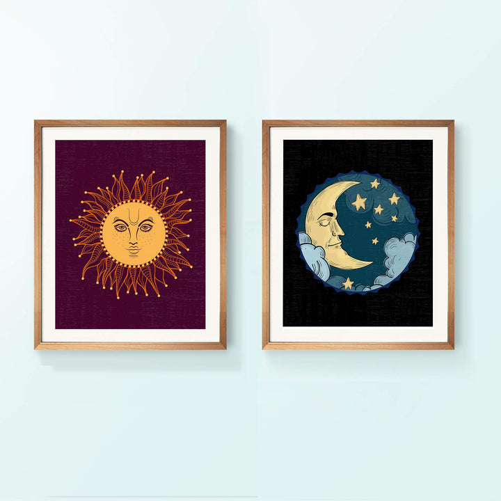 Moon &amp;"Sun" Zen Wall Art Set (2) -8 x 10" Spiritual Wall Art Prints-Ready to Frame. Inspirational Home-Bedroom-Office-Spa Decor. Perfect Yoga Studio-Meditation Signs! Great Prints for Mindfulness!