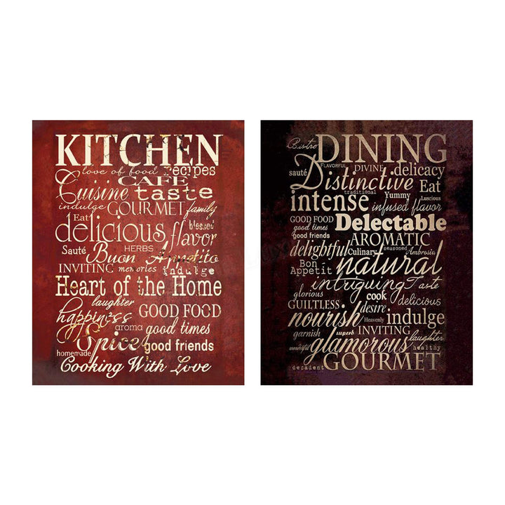 Kitchen &amp; Dining Favorite Words &amp; Quotes Wall Decor 2 Image Set- 8 x 10"s Wall Art Prints- Ready to Frame. Home D?cor, Dining Room Decor &amp; Kitchen Decor. Beautiful Upscale Prints with Gourmet Flair.