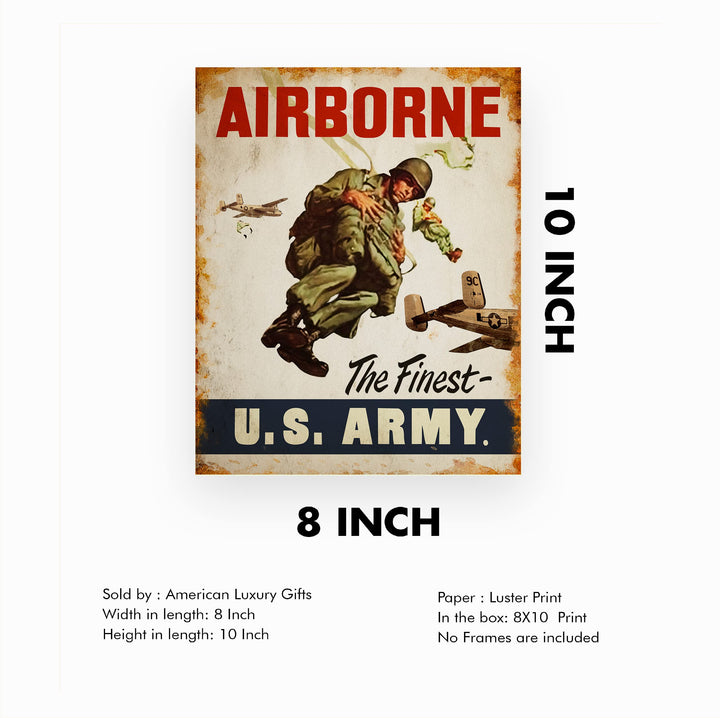 US Army Airborne -The Finest United States Army Badge Wall Sign -8 x 10" US Military Print -Ready to Frame. Home-Office-School-Cave Decor. Great Gift for Veterans! Display Your Pride -Go Army!