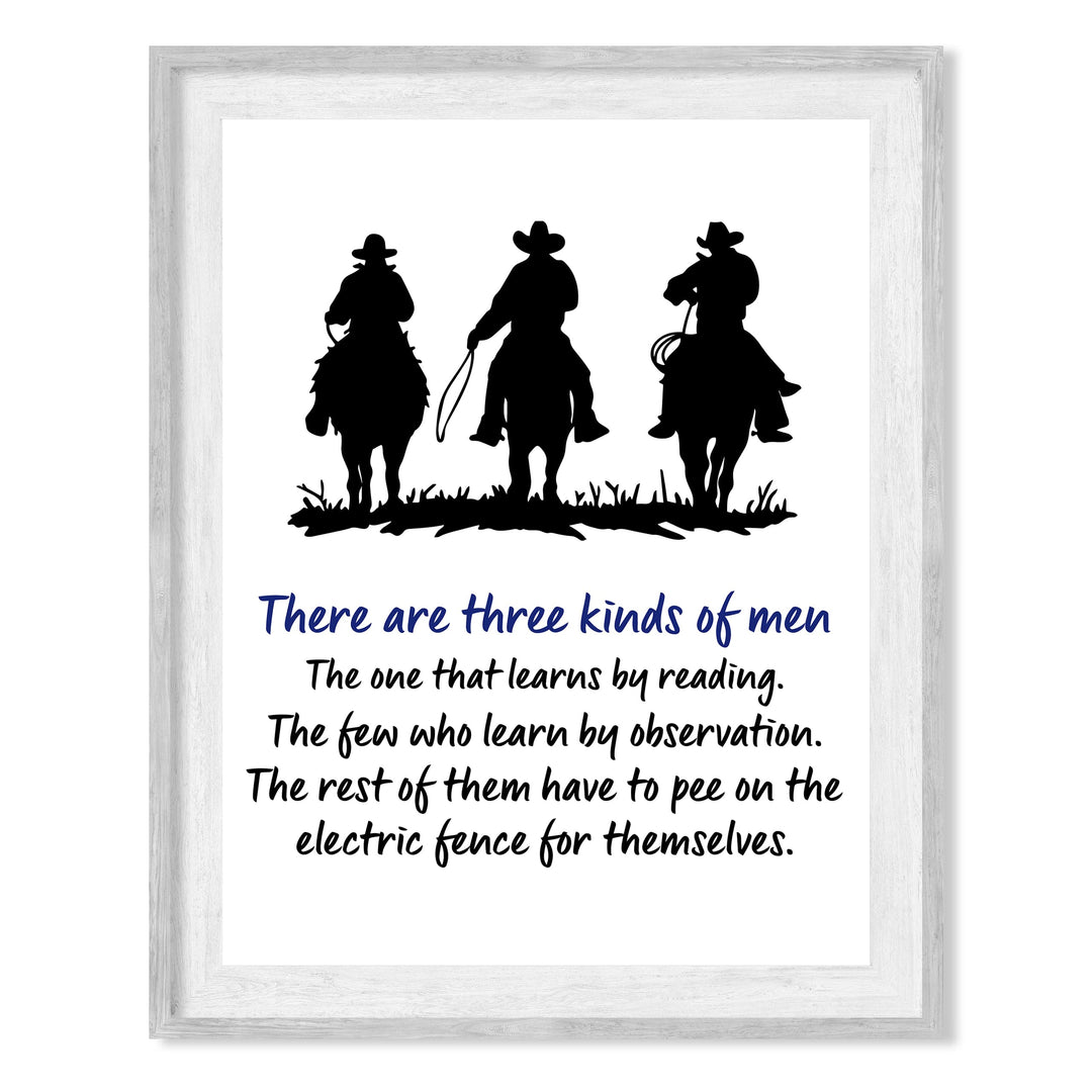 There Are 3 Kinds of Men -Funny Western Sign- 10 x 8" Country Wall Art- Rustic Cowboy on Horse Silhouette Print- Ready to Frame. Humorous Decor for Home-Bar-Man Cave-Barn. Fun Gift for All Cowboys!