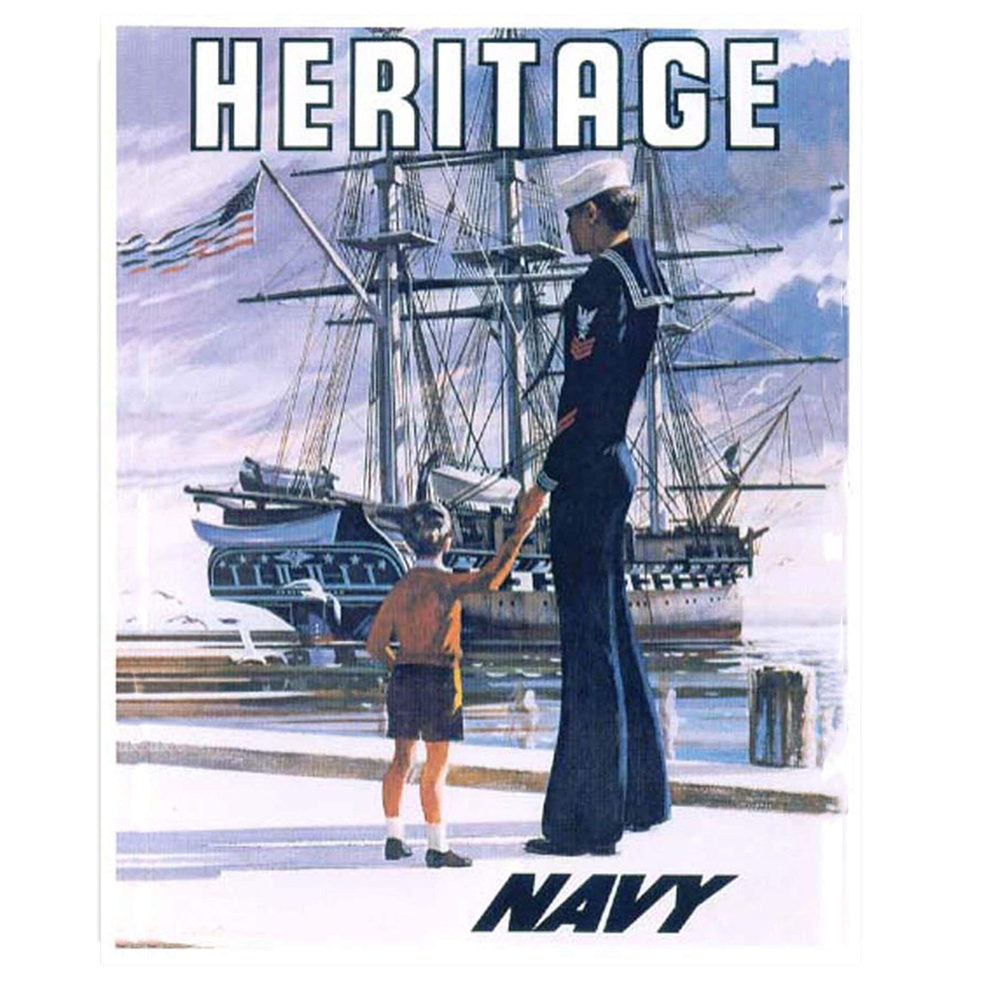 Vintage Navy Recruitment Poster Set-"Pride-Heritage-Adventure"(3)- 8 x 10"s Wall Art Prints- Ready To Frame- WWII Retro Navy Slogans-Replica Poster Prints. Home-Office Decor. Historical Military Decor