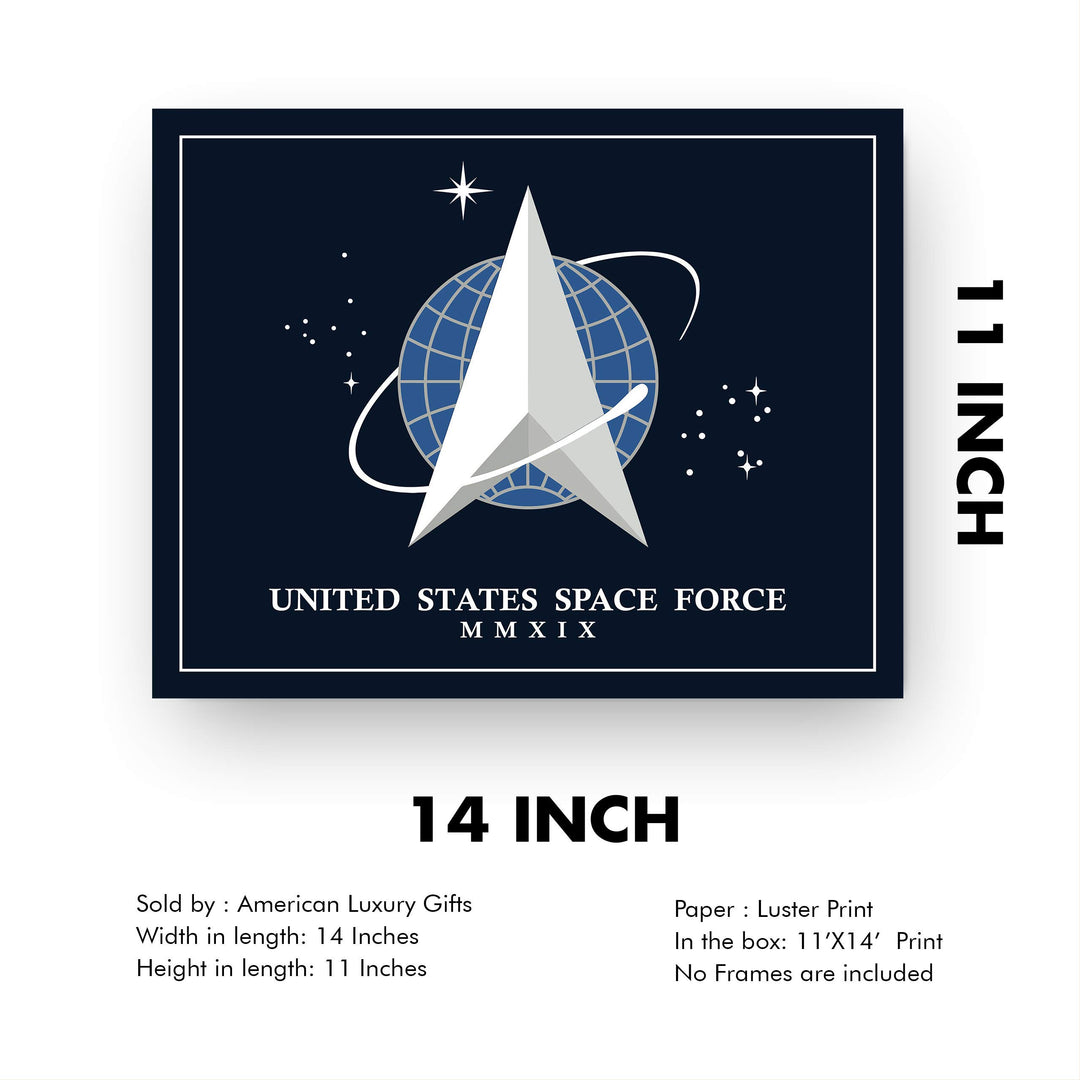 United States Space Force Logo- 14 x 11"- American Military Wall Art Print- Ready to Frame. Patriotic Decor for Home-Office-Bar-Cave-Lodge. Perfect Gift for Those Who Serve. Display Your Pride!