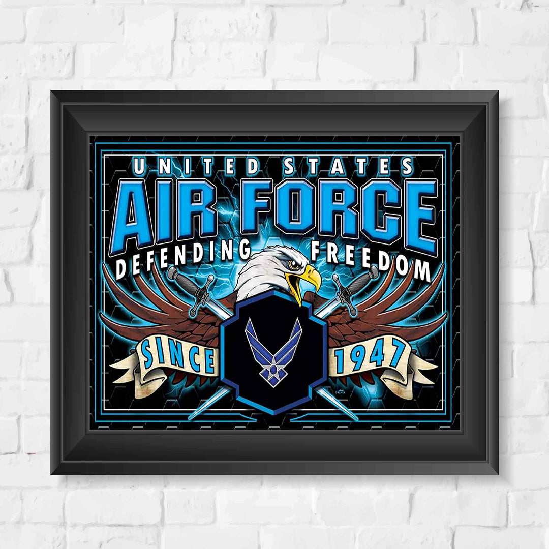 U.S. Air Force War Eagle Poster Print- 10 x 8"- Airmen Wall Art Prints-Ready To Frame."Defending Freedom Since 1947". Home-Office-Military Decor. Great Gift to Display Airman&