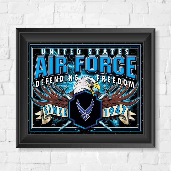 U.S. Air Force War Eagle Poster Print- 10 x 8"- Airmen Wall Art Prints-Ready To Frame."Defending Freedom Since 1947". Home-Office-Military Decor. Great Gift to Display Airman&