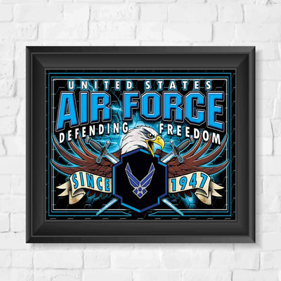U.S. Air Force War Eagle Poster Print- 10 x 8"- Airmen Wall Art Prints-Ready To Frame."Defending Freedom Since 1947". Home-Office-Military Decor. Great Gift to Display Airman's Military Pride!