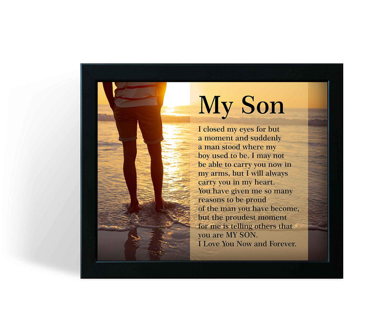 My Son-Love You Now &amp; Forever Inspirational Family Wall Art -10 x 8" Modern Typographic Beach Sunset Print-Ready to Frame. Loving, Heartfelt Message for All Sons. Great Wedding-Graduation Gift!