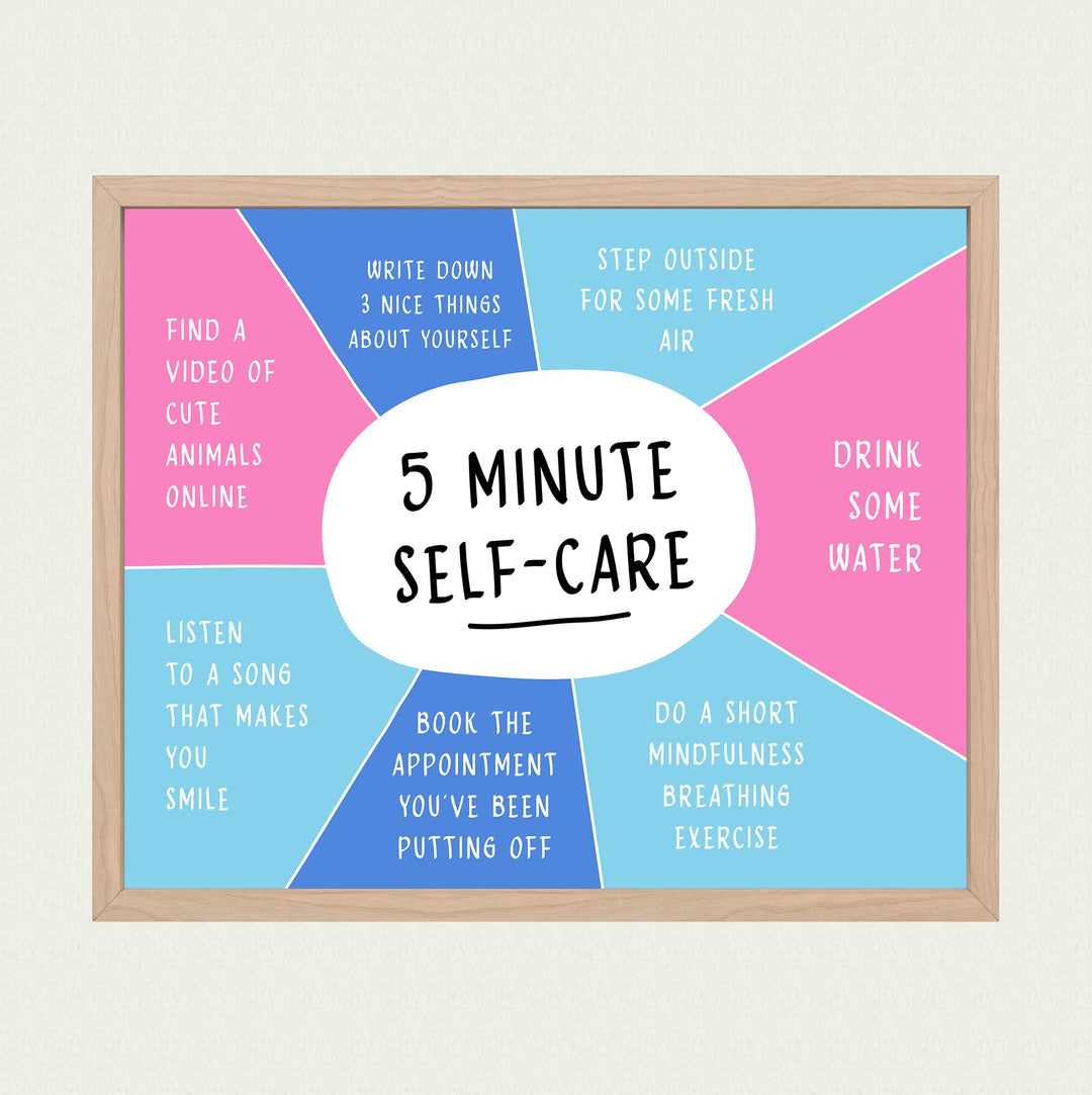 5 Minute Self-Care- Inspirational Quotes Wall Art Sign -10 x 8" Motivational Typographic Chart Print -Ready to Frame. Positive Home-Office-Studio-School-Dorm Decor. Great Gift for Inspiration!