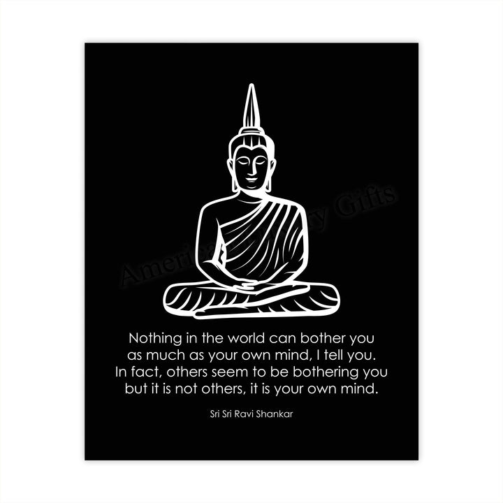 Nothing Can Bother You As Much As Your Own Mind- Inspirational Quotes Wall Art- 8 x 10" Spiritual Poster Print with Buddha Image-Ready to Frame. Home-Office-Studio-Spa Decor. Perfect Zen Gift!