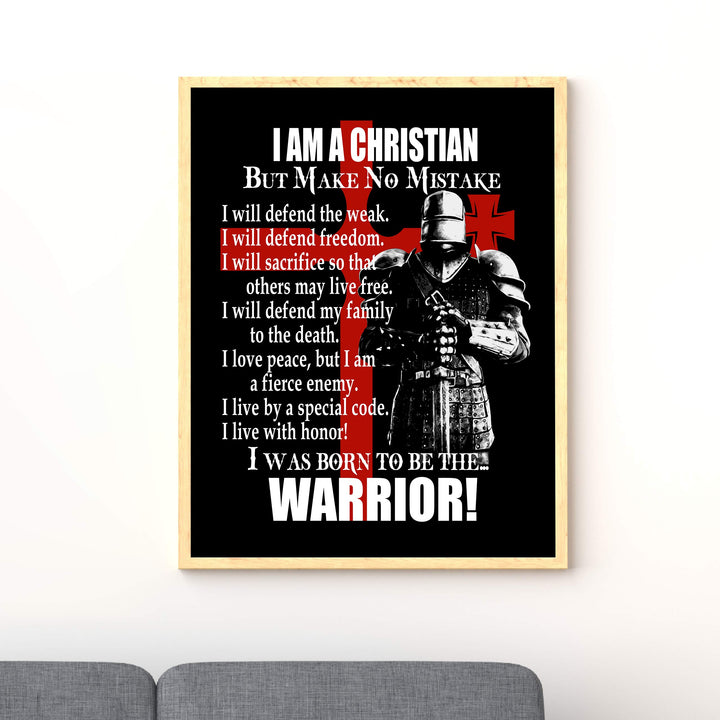 I Am A Christian-I Was Born To Be The Warrior Inspirational Quotes Wall Art -11 x 14" Fierce Motivational Wall Print-Ready to Frame. Home-Office-Church Decor. Perfect Gift of Faith &amp; Inspiration!