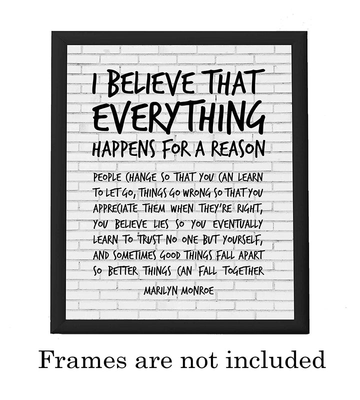 Marilyn Monroe-"I Believe That Everything Happens For A Reason"-Inspirational Quotes Wall Art-8 x 10"