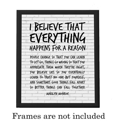 Marilyn Monroe-"I Believe That Everything Happens For A Reason"-Inspirational Quotes Wall Art-8 x 10"