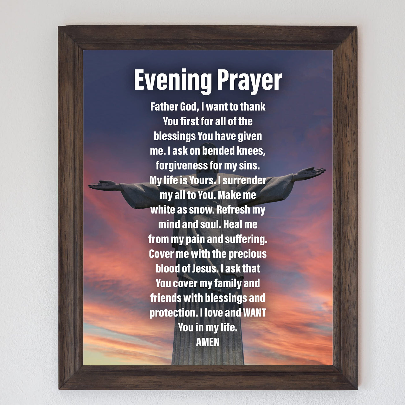 Evening Prayer- Inspirational Christian Wall Art -8 x 10" Motivational Christ the Redeemer Statue Picture Print -Ready to Frame. Home- Church- Office Decor & Religious Gifts. Great Prayer of Faith!