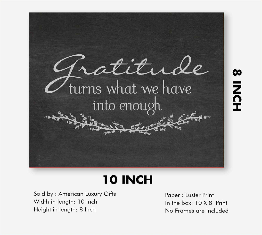 Gratitude-Turns What We Have Into Enough-Inspirational Wall Art- 10 x 8" Modern Typographic Print w/Distressed Wood Design-Ready to Frame. Home-Office-Family Room Decor. Great Positive Sign!