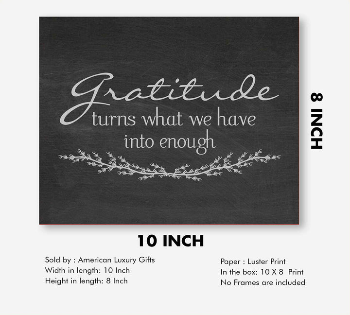 Gratitude-Turns What We Have Into Enough-Inspirational Wall Art- 10 x 8" Modern Typographic Print w/Distressed Wood Design-Ready to Frame. Home-Office-Family Room Decor. Great Positive Sign!