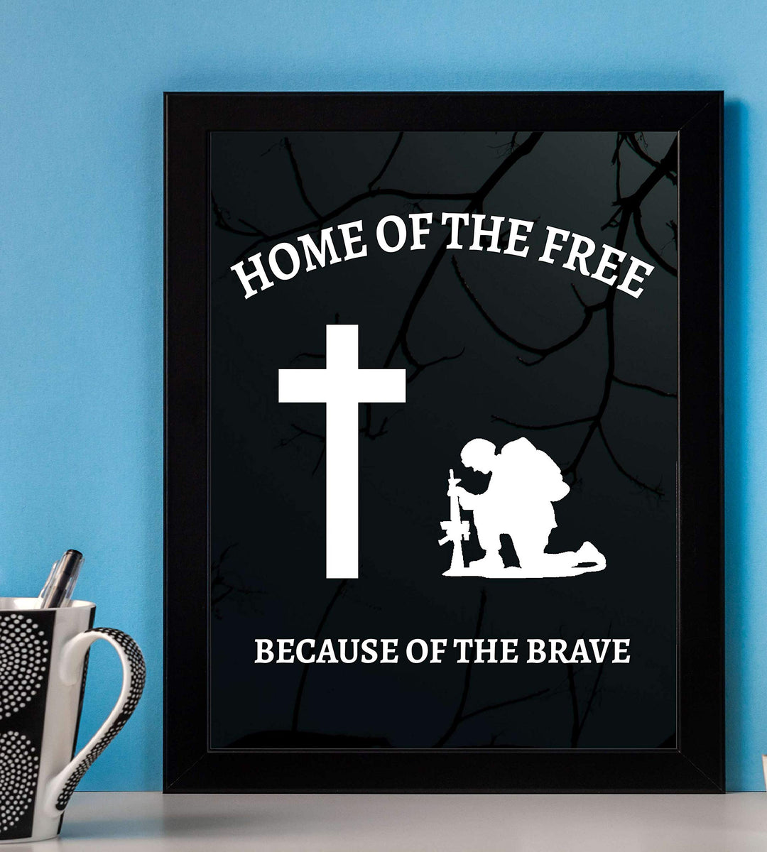 Home of the Free, Because of the Brave- 8 x10" Patriotic Wall Decor Print-Ready To Frame. USA Military Silhouette Poster-Decor for Home-Office-Shop-Restaurants. Show Your Gratitude For Our Veterans.
