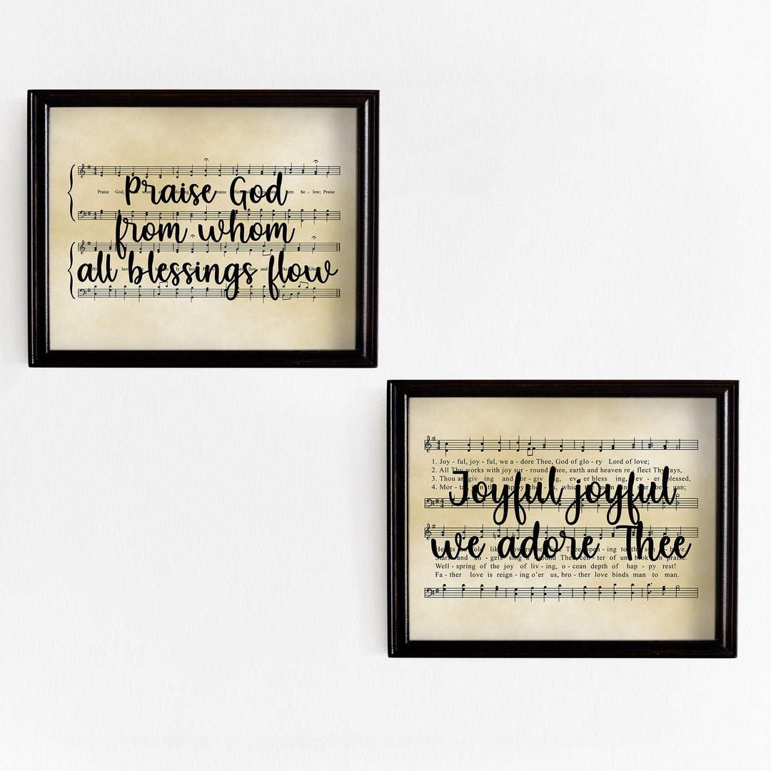 Praise Hymns- Sheet Music Wall Decor Set (2)- 10 x 8" Wall Art Print. Doxology &amp; Hymn to Joy Lyrics-Parchment Prints-Ready To Frame. Home-Office-Studio-Church Decor. Perfect Gift of Classic Hymns.