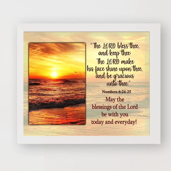 The Lord Bless Thee &amp; Keep Thee-Numbers 6:24-25 Bible Verse Wall Art -10 x 8" Modern Beach Sunset Scripture Print-Ready to Frame. Home-Office-Church-Ocean Themed Decor. Great Christian Gift!