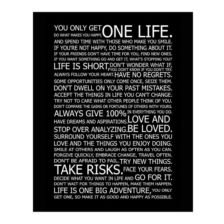 You Only Get One Life-Rules For Happy Life-Poster Print. 11 x 14" Wall Art Decor-Ready to Frame. Modern Typographic Decor For Home-Office-School. Great Reminders To Find Happiness &amp; Inspiration!