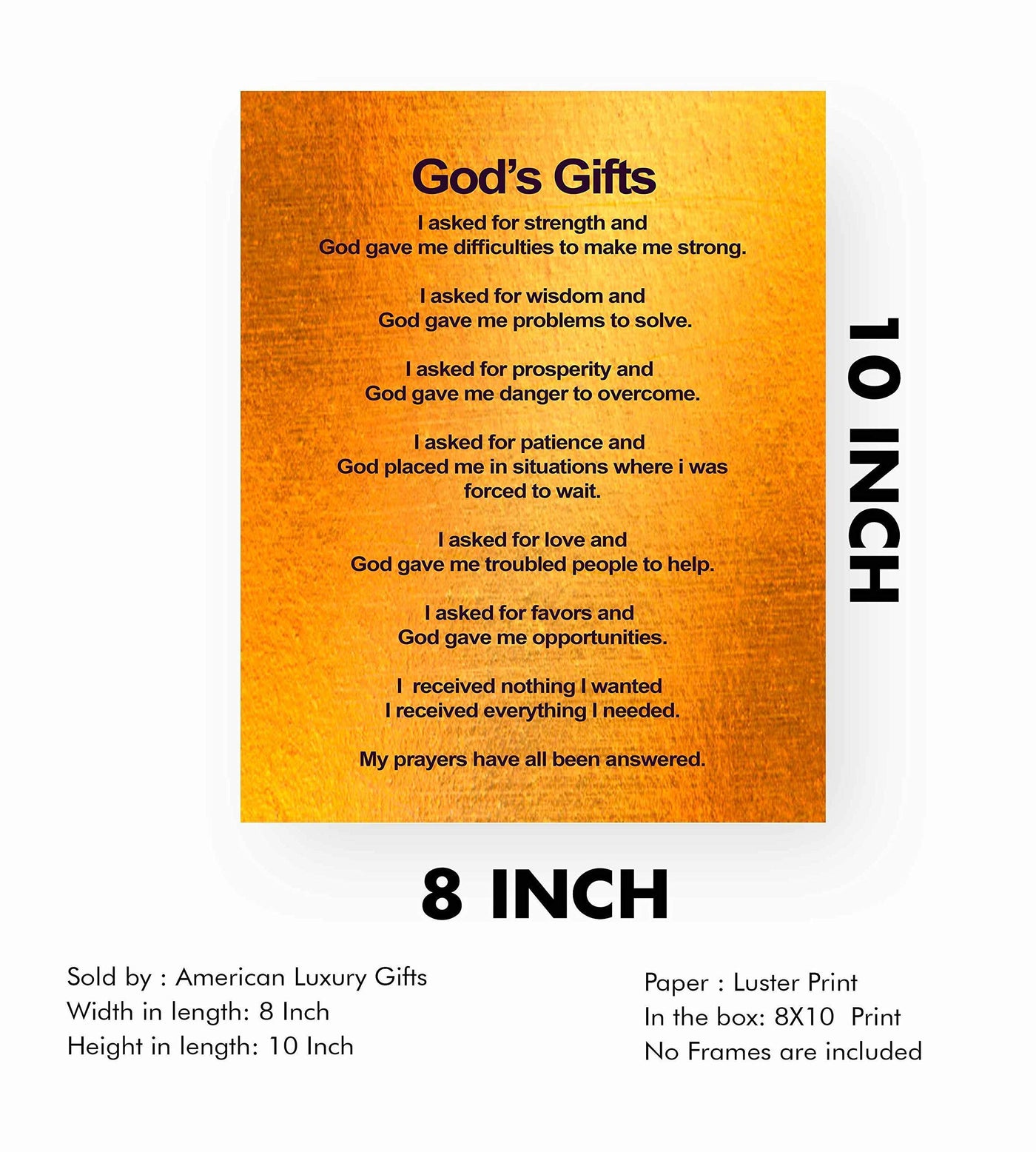 God's Gifts-Prayers Have All Been Answered-Spiritual Wall Art-8 x 10" Vintage Religious Poster Print-Ready to Frame. Inspirational Home-Office-Church D?cor. Great Christian Reminder of God's Grace!