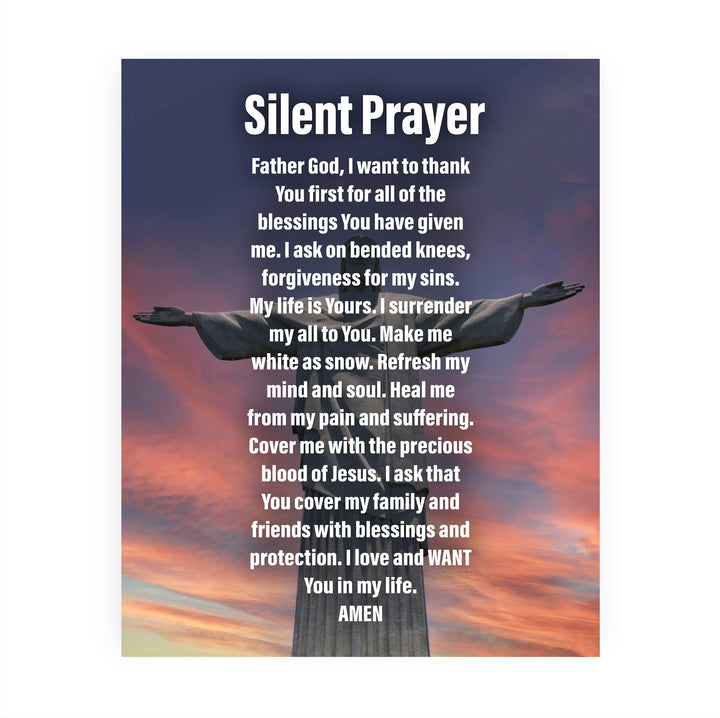 Silent Prayer- Inspirational Christian Wall Art -8 x 10" Motivational Christ the Redeemer Statue Picture Print -Ready to Frame. Home- Church- Office Decor &amp; Religious Gifts. Great Prayer of Faith!