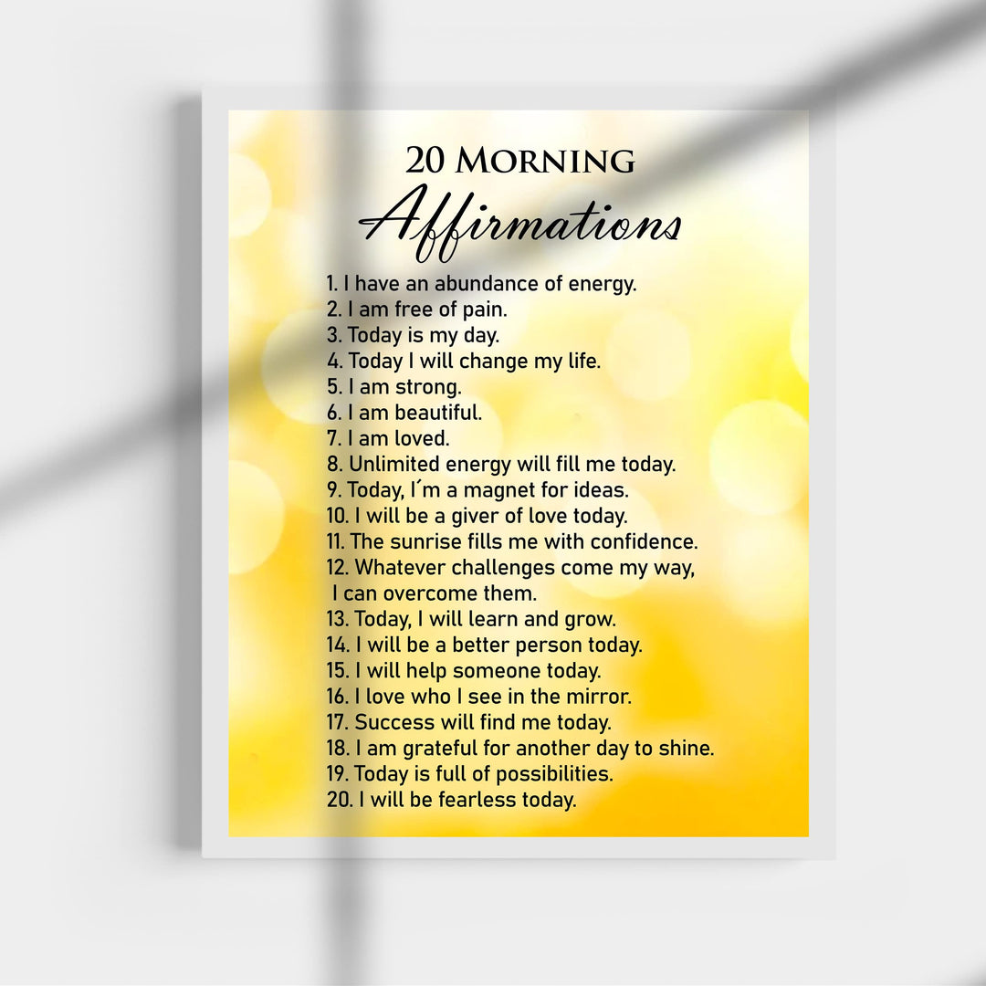 20 Morning Affirmations- Inspirational Start the Day Quotes Wall Art -11 x 14" Motivational Print Wall Decor -Ready to Frame. Positive Wall Decor for Home-Office-Classroom-Work. Choose To Win!