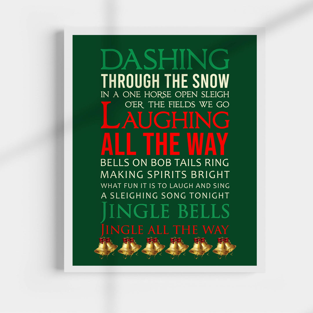 Dashing Through the Snow Christmas Song Wall Art Decor -11 x 14" Holiday Music Wall Print -Ready to Frame. Typographic Home-Welcome-Kitchen-Farmhouse-Winter Decor. Festive Decoration &amp; Great Gift!