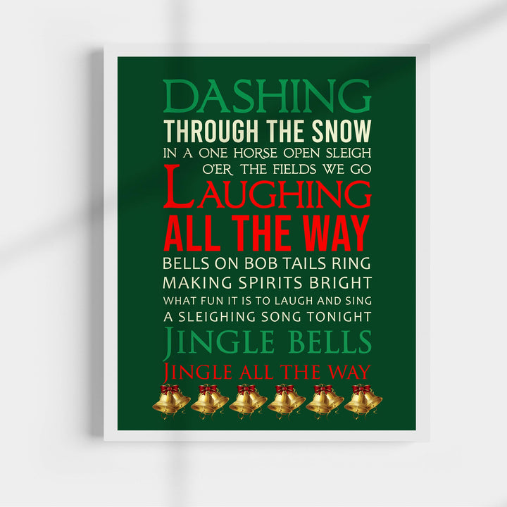 Dashing Through the Snow Christmas Song Wall Art Decor -11 x 14" Holiday Music Wall Print -Ready to Frame. Typographic Home-Welcome-Kitchen-Farmhouse-Winter Decor. Festive Decoration &amp; Great Gift!