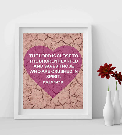 The Lord Saves Those Crushed in Spirit Psalm 34:18 Bible Verse Wall Art-8x10" -Modern Typographic Design. Scripture Print-Ready to Frame. Home-Office-Church D?cor. Wonderful Gift to Inspire Faith!