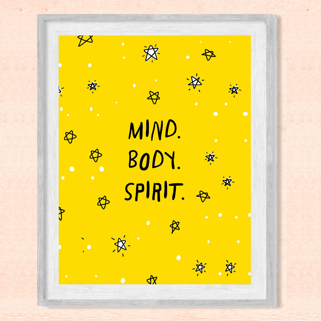 ?Mind-Body-Spirit?-Motivational Quotes Wall Art-8 x 10" Typographic Spiritual Fitness Print-Ready to Frame. Inspirational Home-Office-Gym-Studio Decor. Perfect Zen Sign for Mindfulness &amp; Meditation!