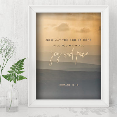 May the God of Hope Fill You With Joy & Peace-Bible Verse Wall Art -8 x 10" Christian Mountain Photo Print -Ready to Frame. Inspirational Home-Office-Church Decor! Romans 15:13. Great Gift of Faith!