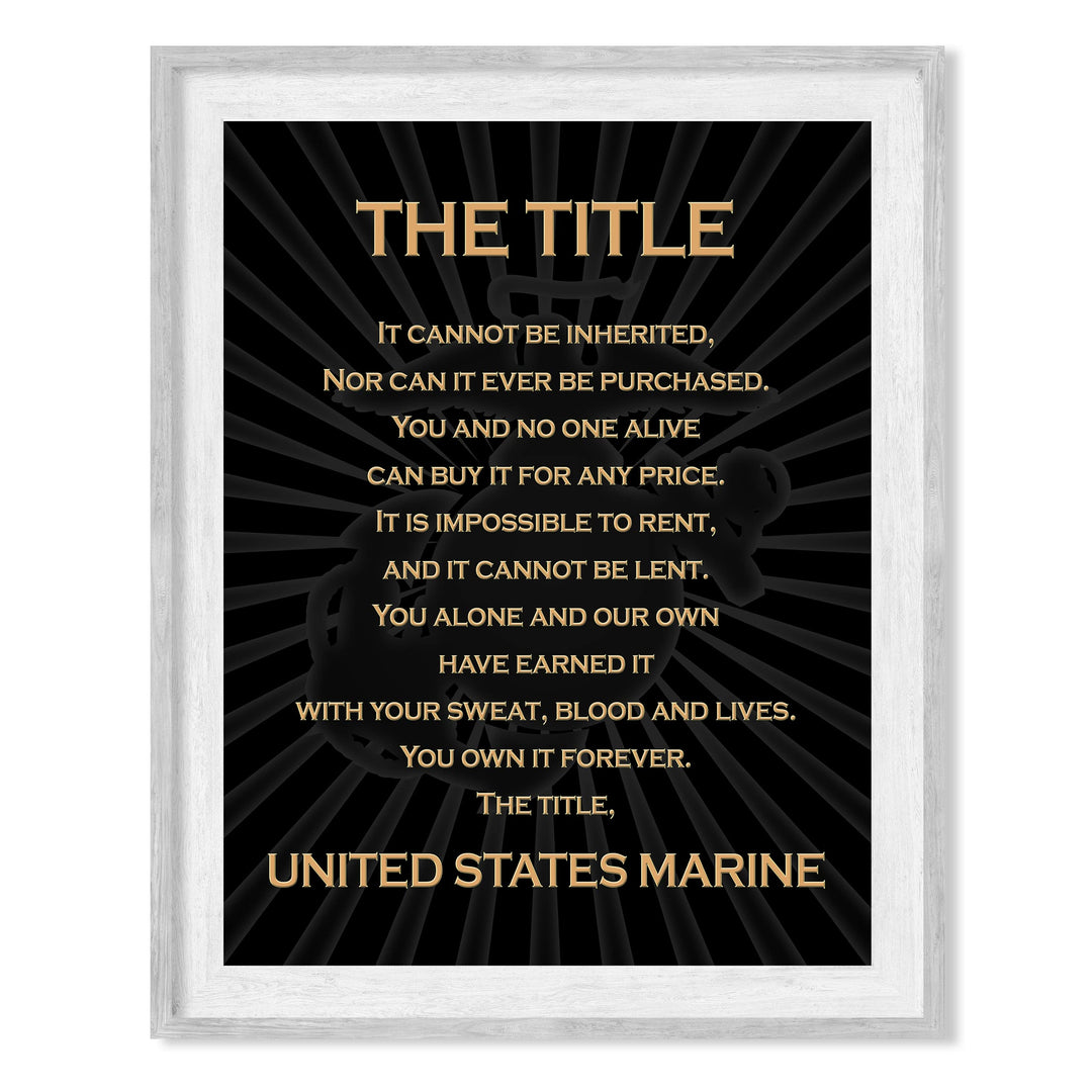 The Title - United States Marine- Patriotic US Marine Corps Wall Art Decor -8 x 10" Military Print -Ready To Frame. Home-Office-School Decor. Perfect Gift for Marines &amp; Veterans. Semper Fi - Oorah!