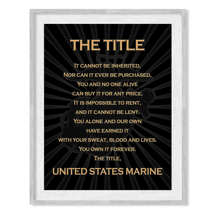 The Title - United States Marine- Patriotic US Marine Corps Wall Art Decor -8 x 10" Military Print -Ready To Frame. Home-Office-School Decor. Perfect Gift for Marines &amp; Veterans. Semper Fi - Oorah!