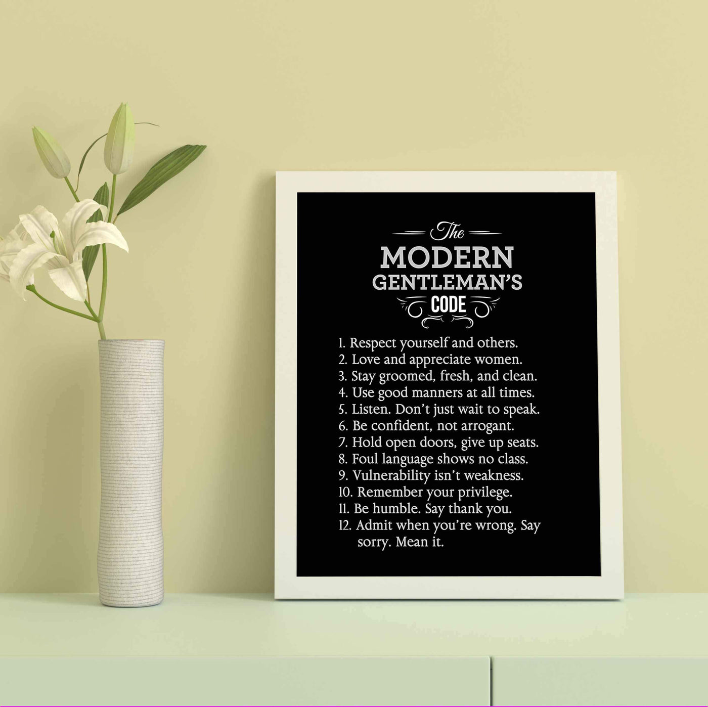 The Modern Gentleman's Code Motivational Quotes Wall Art Sign -8 x 10" Vintage Typographic Poster Print-Ready to Frame. Perfect Home-Office-Man Cave-Shop Decor. Great Advice for All Gentlemen!