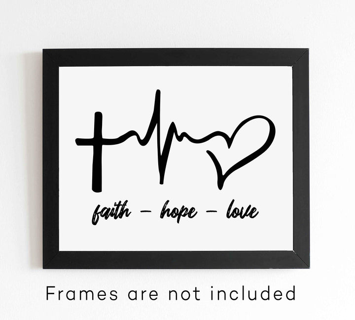 Faith-Hope-Love Spiritual Heartbeat Wall Sign -10 x 8" Christian Poster Print-Ready to Frame. Inspirational Decor for Home-Farmhouse-Office-Clinic-Dorm. Perfect Decorative Gift for Nurses!