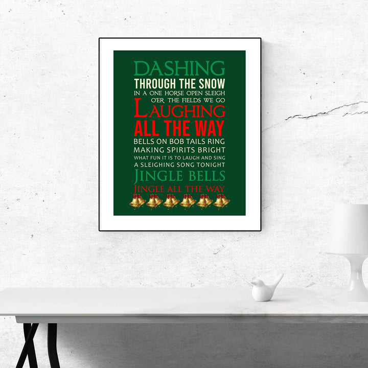 Dashing Through the Snow Christmas Song Wall Art Decor -11 x 14" Holiday Music Wall Print -Ready to Frame. Typographic Home-Welcome-Kitchen-Farmhouse-Winter Decor. Festive Decoration &amp; Great Gift!