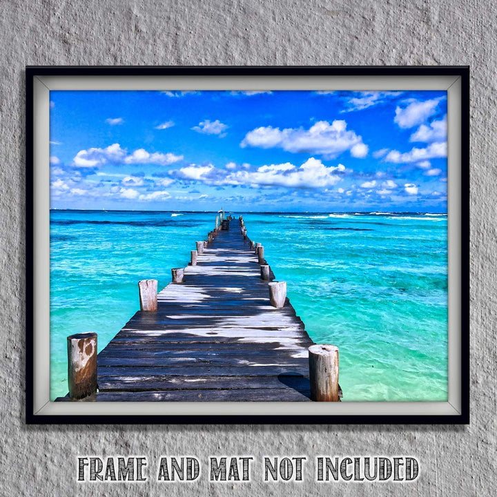 Dock Across the Ocean - 8 x 10" Print Wall Art Ready to Frame. Home D?cor, Office D?cor, Beach Decor &amp; Unique Wall Print. Great Addition for Tropical Decor &amp; Parties. Perfect Gift for Beach Lovers