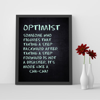 Optimist-Someone Who Figures Step Backwards Is Like a Cha-Cha- Inspirational Quotes Wall Art -8 x 10" Modern Typography Print -Ready to Frame. Motivational Home-Office-Classroom Decor. Great Gift!