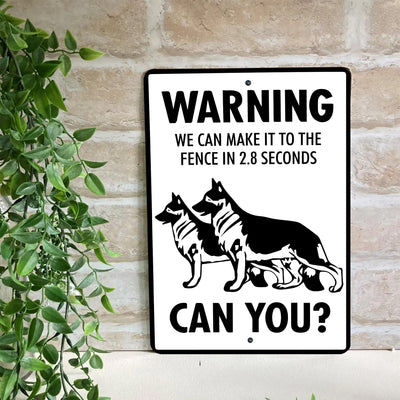 Warning -Make it to Fence in 2.2 Seconds Metal Signs Vintage Home Security Wall Art -8 x 12" Funny Rustic German Shepherd Dog Sign -Retro Tin Sign for Deck, Garage, Patio, Shop, Outdoor Decor!