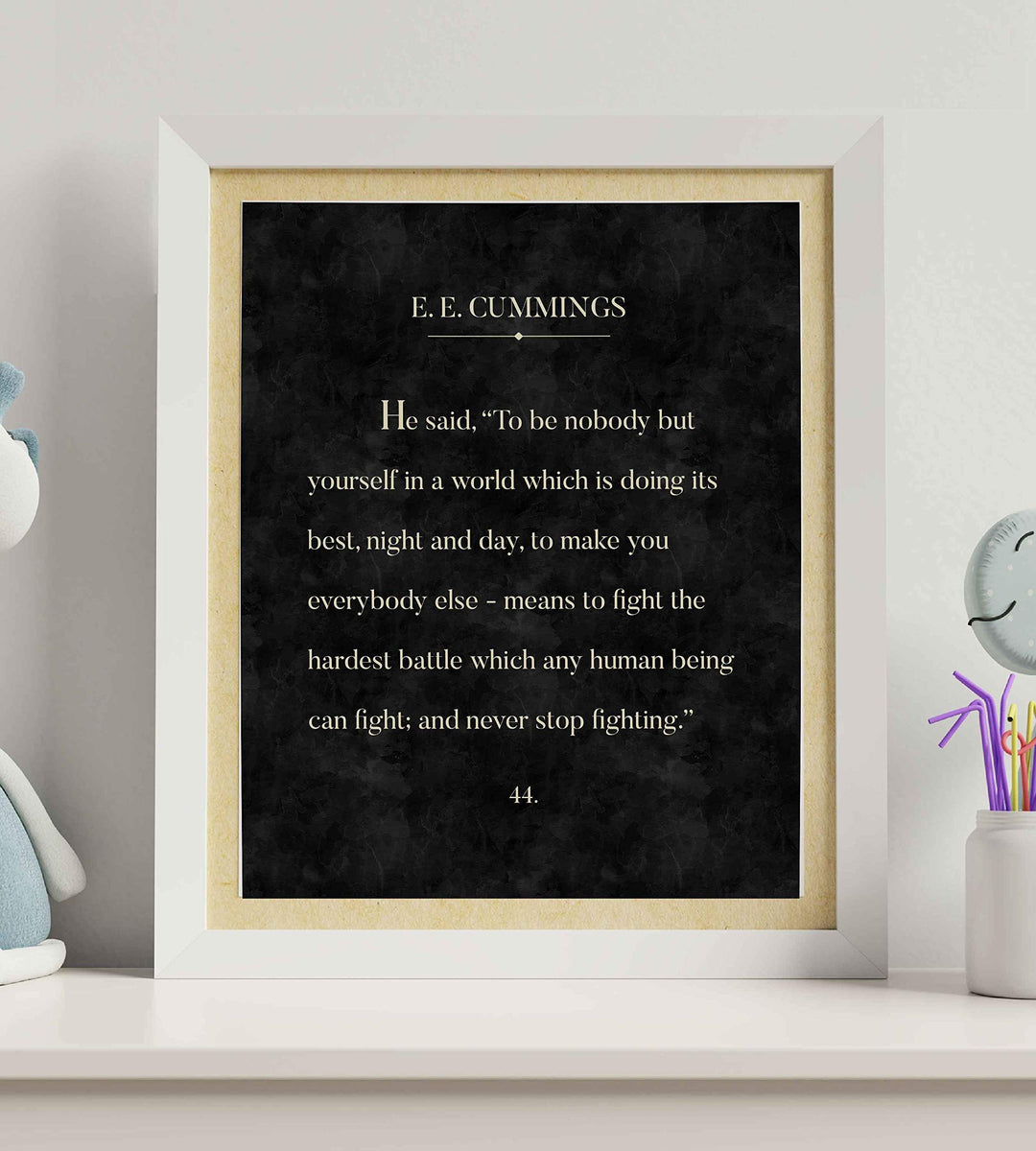 E. E. Cummings-"Fight the Hardest Battle &amp; Never Stop Fighting" Book Page Wall Sign-8 x 10" Word Art Print-Ready to Frame. Home-Office-Library Decor. Great Literary Gift for Poetry-Cummings Fans!